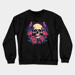 Pigeons Flower Roses Skull Crewneck Sweatshirt